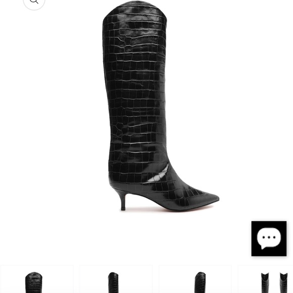 SCHUTZ Maryana Low Heel Black Croc-Embossed Heeled Boots - Picture 7 of 11